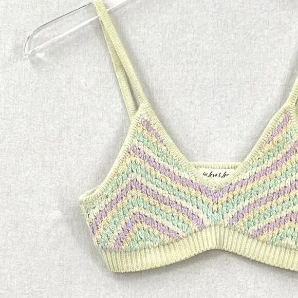 FOR LOVE AND LEMONS Corinna Bralette Womens Small Mint Sweater Knit Crop Chevron - Picture 4 of 16